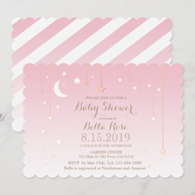 Invitación a Baby Shower del Chica estrella de la  (Anverso / Reverso)
