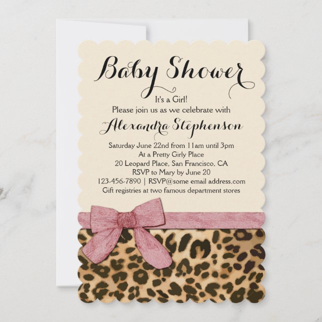 Invitación a Baby Shower del Chica Fancy Leopard P (Anverso)