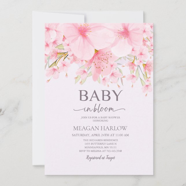 Invitación a Baby Shower del Chica floral Baby In  (Anverso)