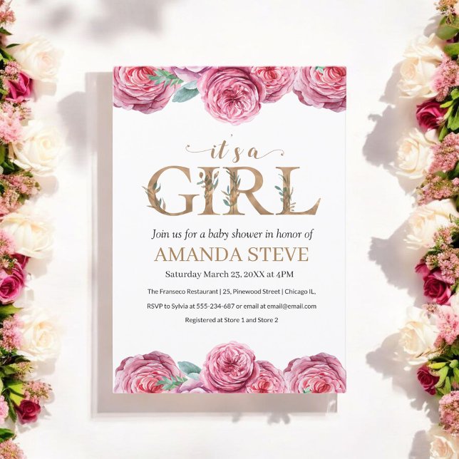 Invitación a Baby Shower del Chica floral blanco r (Subido por el creador)