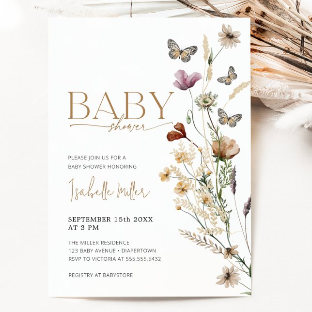 Invitación a Baby Shower del Chica floral de oro r (Blush Pink Gold Floral Girl Baby Shower Invitation)