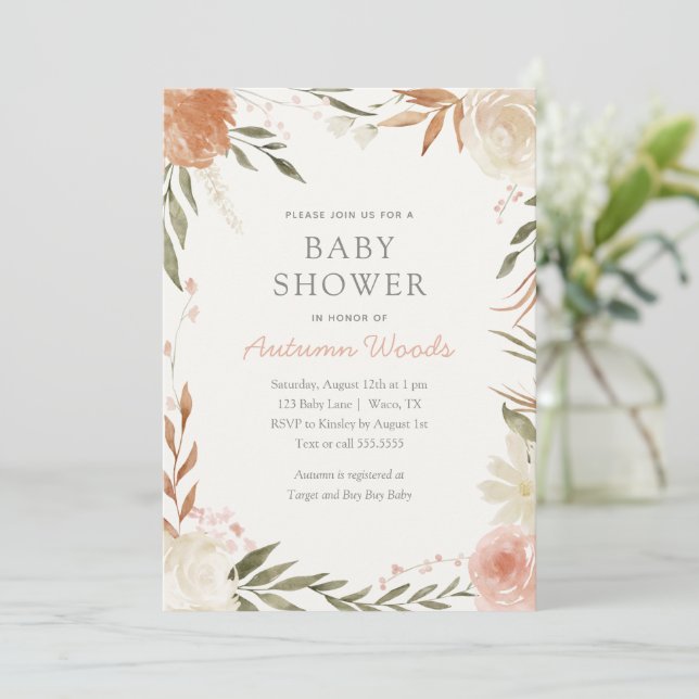 Invitación a Baby Shower del Chica floral de otoño (Anverso de pie)