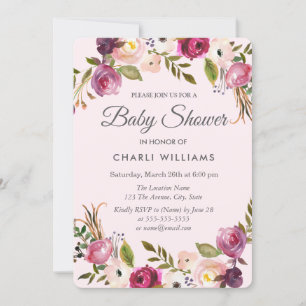 Invitación a Baby Shower del Chica floral Pink Pea