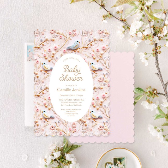 Invitación a Baby Shower del Chica floral rosa inv (Winter Pink Floral Girl Baby Shower Invitation)