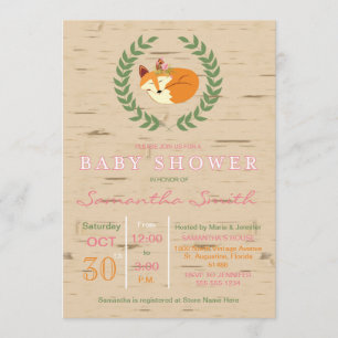 Invitación a Baby Shower del Chica Fox de Woodland