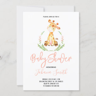 Invitación a Baby Shower del chica Giraffe Safari
