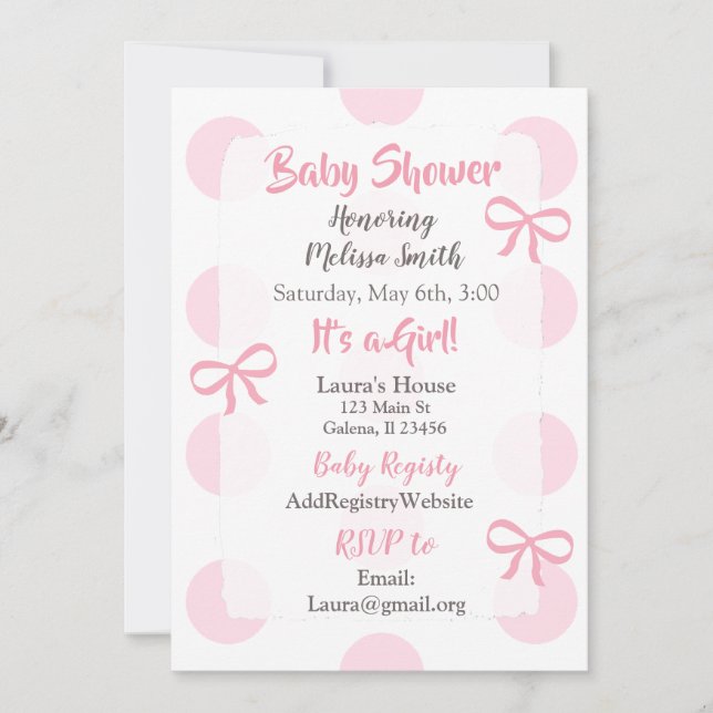 Invitación a Baby Shower del chica Jumbo Pink Polk (Anverso)