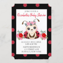 Invitación a Baby Shower del Chica Ladybug Red Pin
