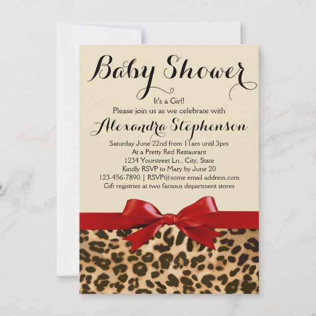 Invitación a Baby Shower del Chica Leopard Safari  (Anverso)