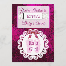 Invitación a Baby Shower del Chica Magenta Footpri
