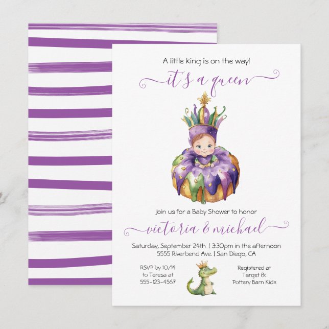 Invitación a Baby Shower del Chica Mardi Gras (Anverso / Reverso)