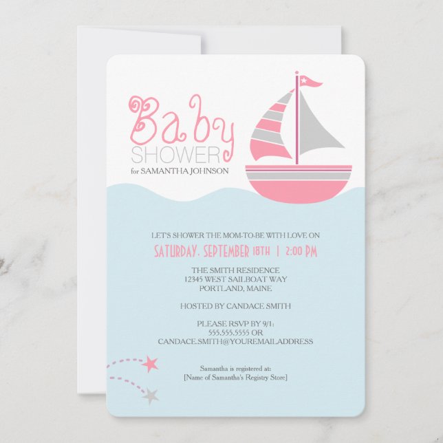 Invitación a Baby Shower del Chica Náutico de Barc (Anverso)