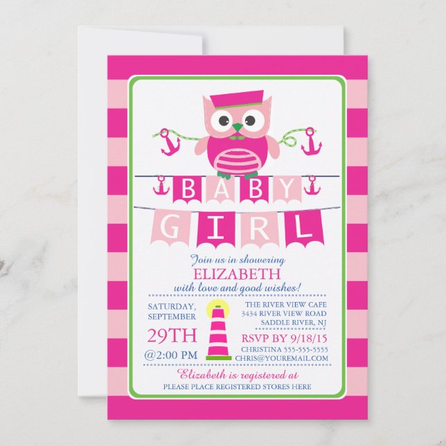 Invitación a Baby Shower del Chica Náutico de Sail (Anverso)