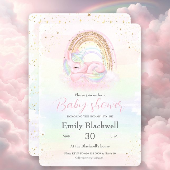 Invitación a Baby Shower del Chica Pastel de Unico (Unicorn Pastel Girl Baby Shower Invitation)
