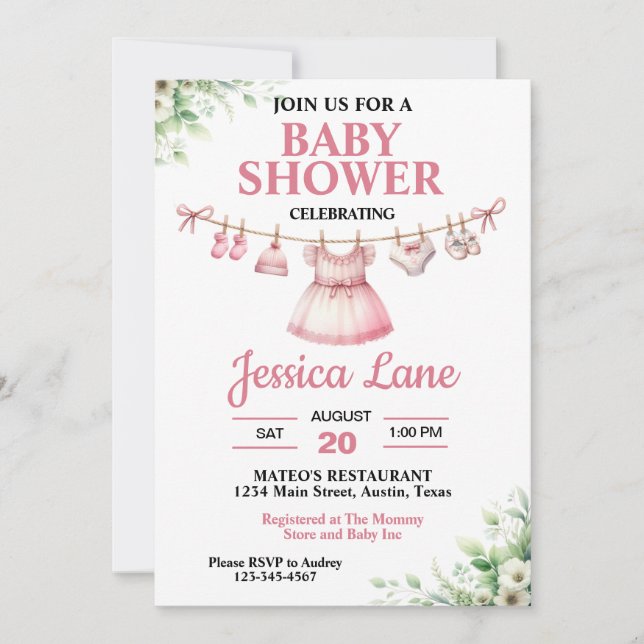 Invitación a Baby Shower del Chica Pastel Pink Tut (Anverso)