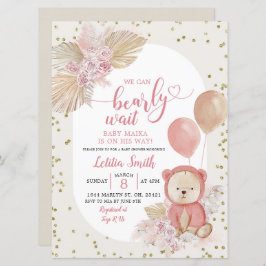 Invitación a Baby Shower del Chica Pink Boho Bearl