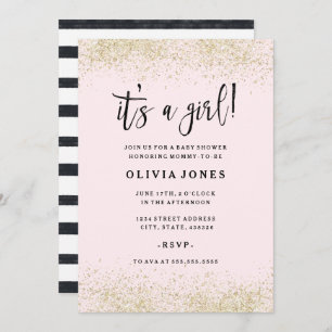 Invitación a Baby Shower del Chica Purpurina rosad