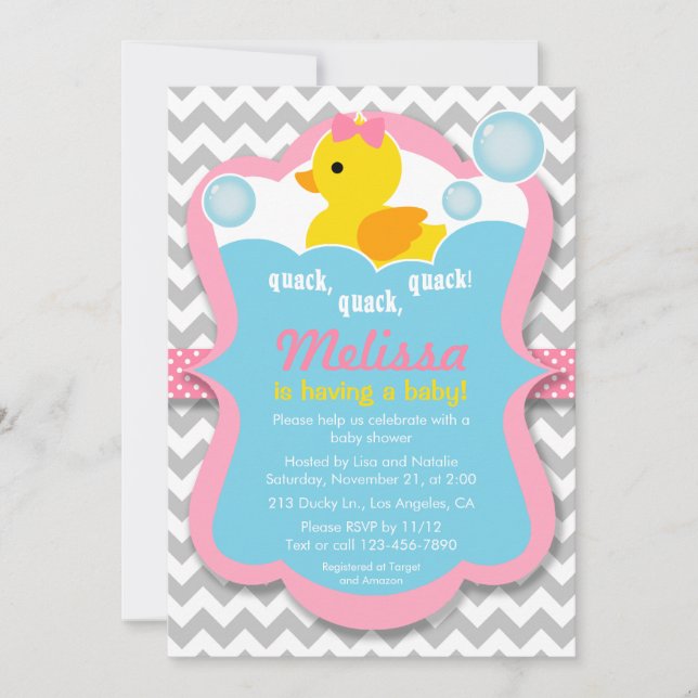 Invitación a Baby Shower del Chica Quack Rubber Du (Anverso)