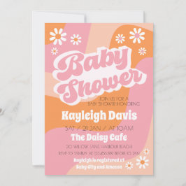 Invitación a Baby Shower del chica Retro Groovy 70