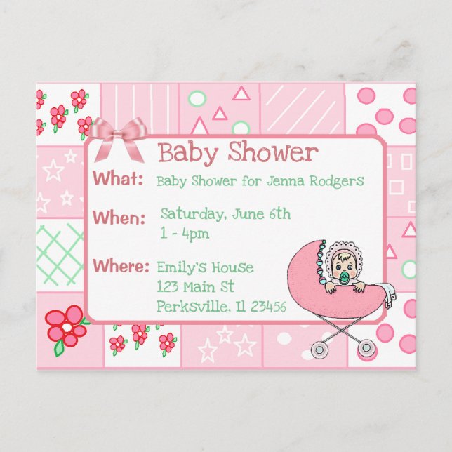 Invitación a Baby Shower del Chica rosa de la cald (Anverso)
