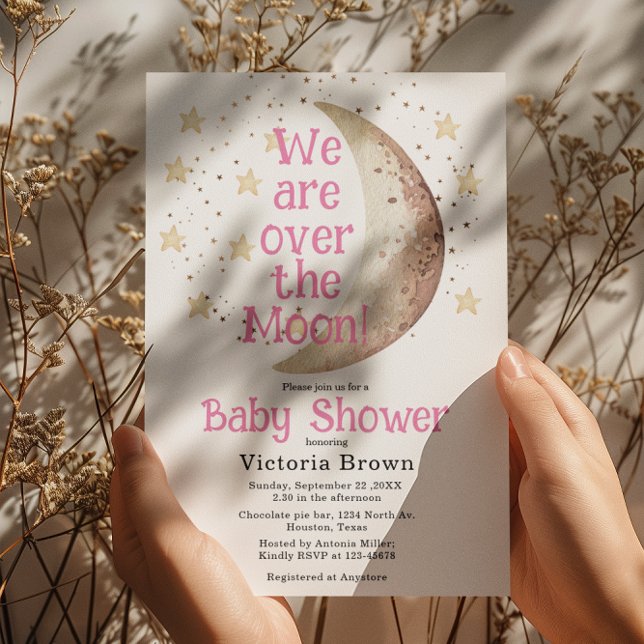 Invitación a Baby Shower del Chica rosa de la luna (Subido por el creador)