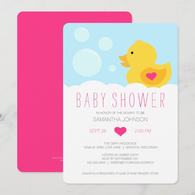 Invitación a Baby Shower del Chica rosa dudoso de  (Anverso / Reverso)