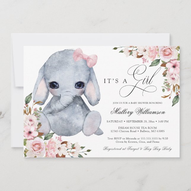 Invitación a Baby Shower del Chica rosa rosa rosad (Anverso)