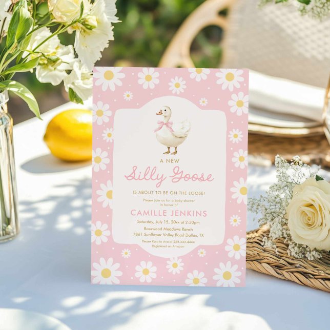 Invitación a Baby Shower del Chica Rosa Silly Goos (Pink Silly goose Girl baby shower )