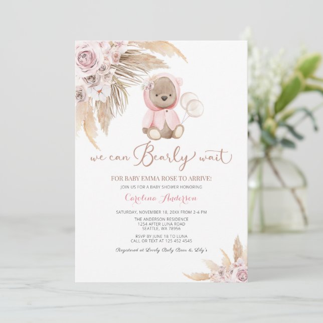 Invitación a Baby Shower del Chica rosado Boho Bea (Anverso de pie)
