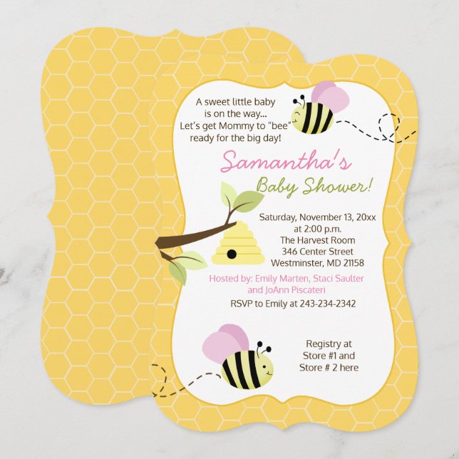 Invitación a Baby Shower del Chica rosado Bumble B (Anverso / Reverso)