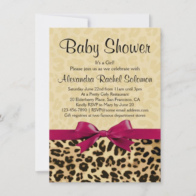 Invitación a Baby Shower del Chica rosado caliente (Anverso)