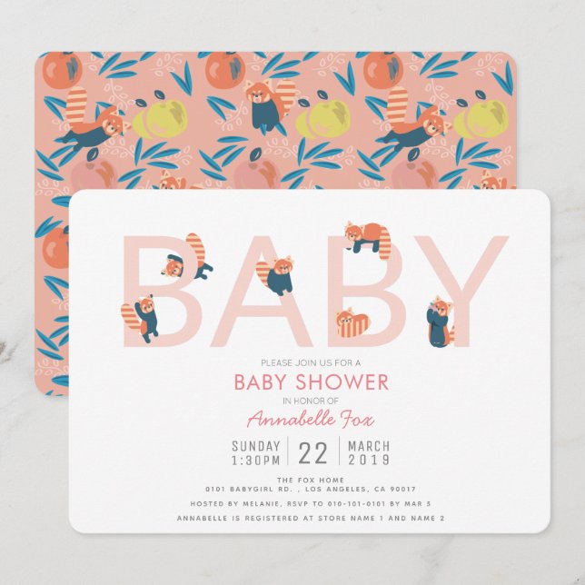 Invitación a Baby Shower del Chica rosado de Panda (Anverso / Reverso)