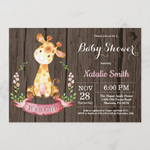 Invitación a Baby Shower del Chica Rústico Giraffe