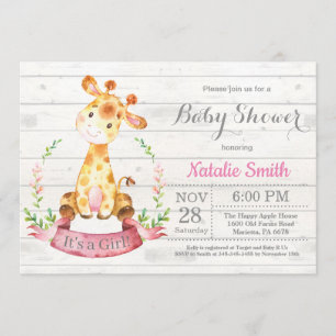 Invitación a Baby Shower del Chica Rústico Giraffe