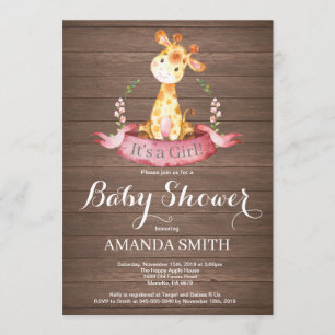 Invitación a Baby Shower del Chica Rústico Giraffe