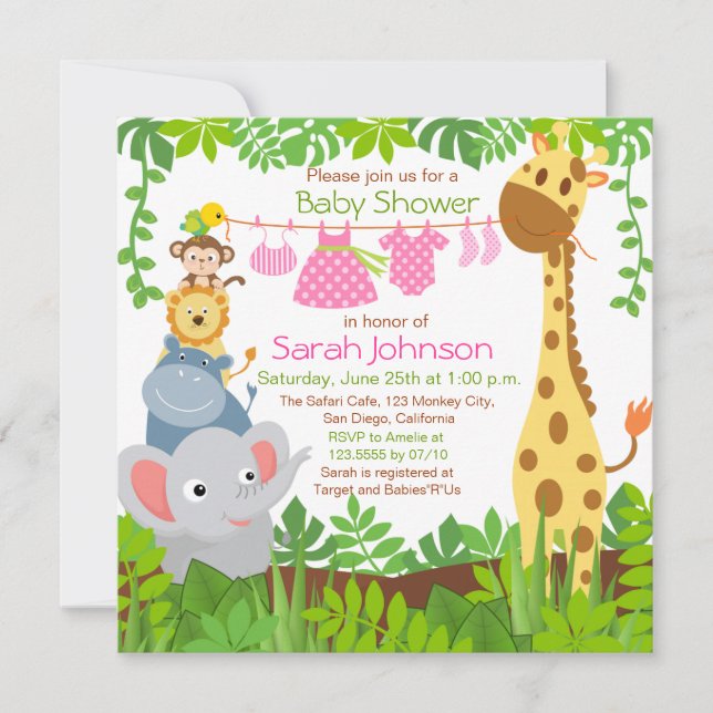 Invitación a Baby Shower del Chica Safari de anima (Anverso)