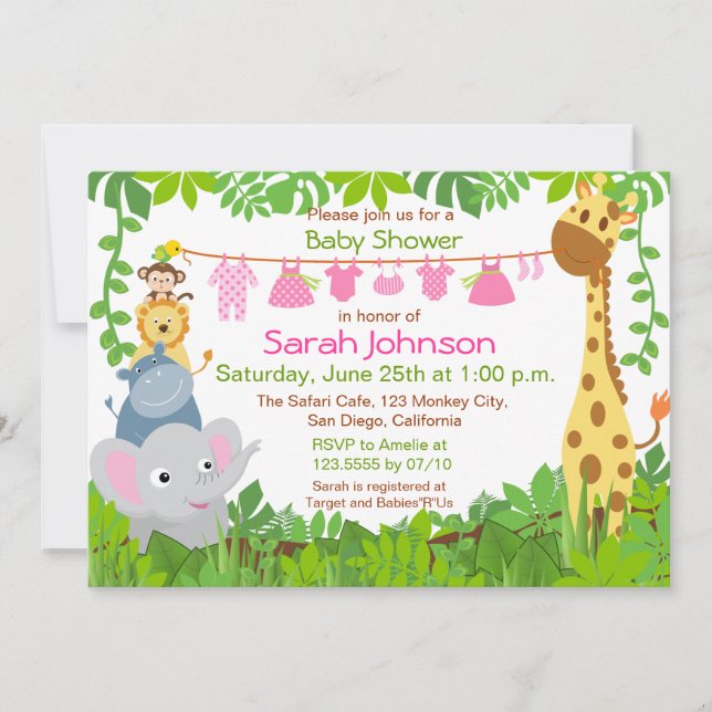 Invitación a Baby Shower del Chica Safari de anima (Anverso)