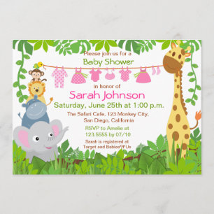 Invitación a Baby Shower del Chica Safari de anima