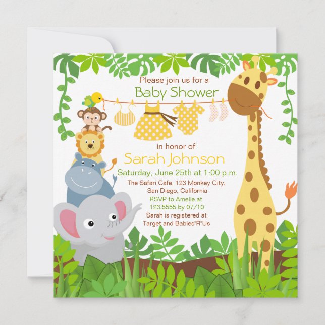 Invitación a Baby Shower del Chica Safari de anima (Anverso)