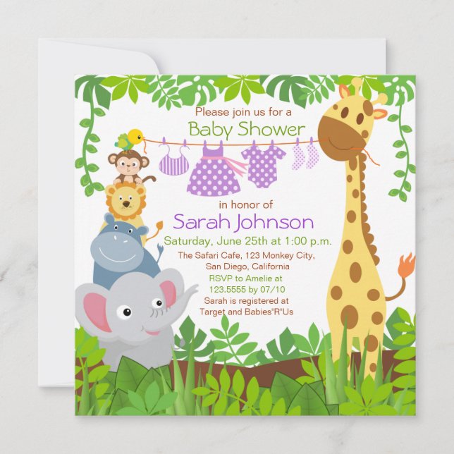 Invitación a Baby Shower del Chica Safari de anima (Anverso)