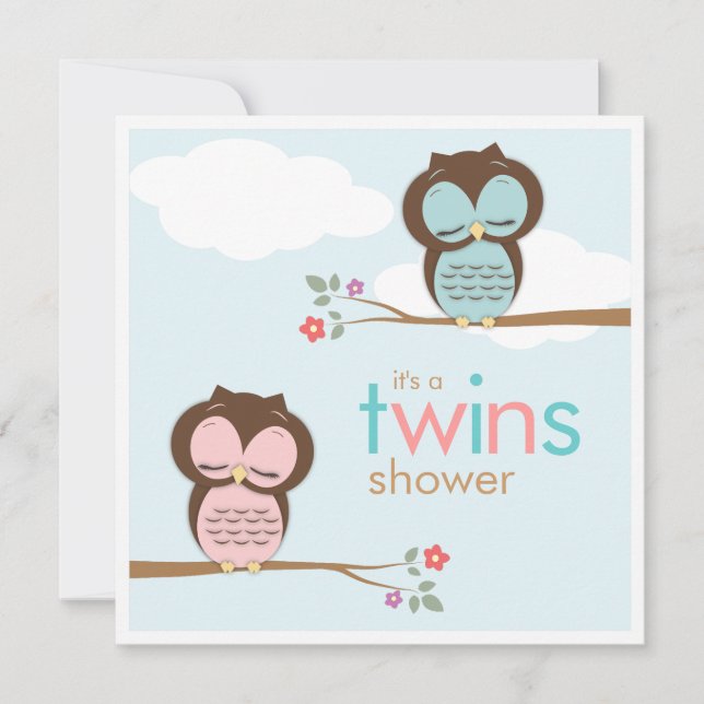 Invitación a Baby Shower del Chica Sweet Twins Owl (Anverso)