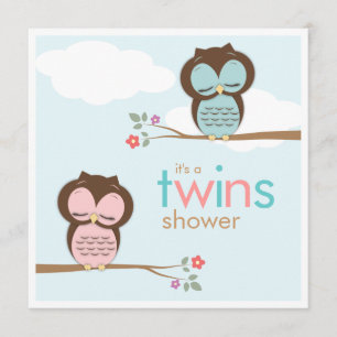 Invitación a Baby Shower del Chica Sweet Twins Owl