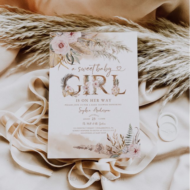 Invitación a Baby Shower del Chica tropical Boho P (Boho Baby Shower)