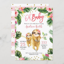 Invitación a Baby Shower del Chica tropical Sloth