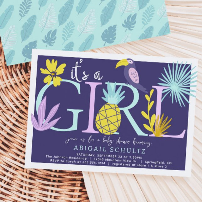 Invitación a Baby Shower del Chica tropical Violet (Subido por el creador)