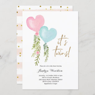 Invitación a Baby Shower del Chica Twin Boy Globo