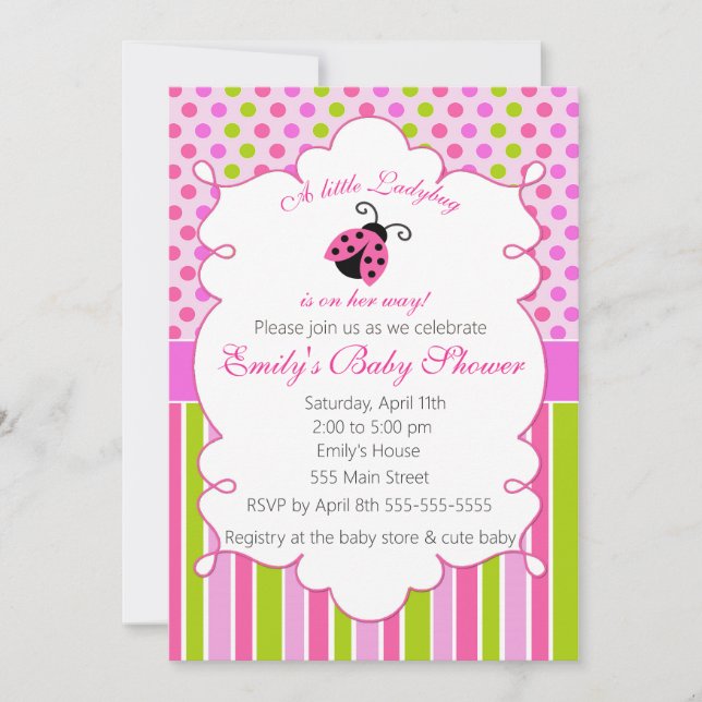 Invitación a Baby Shower del Chica verde rosa Lady (Anverso)