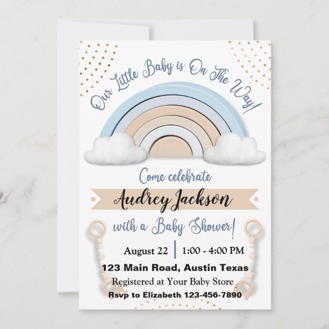Invitación a Baby Shower del chico arcoiris del Pa (Anverso)