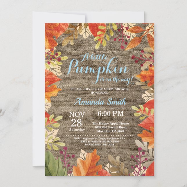Invitación a Baby Shower del Chico Burlap Otoño (Anverso)