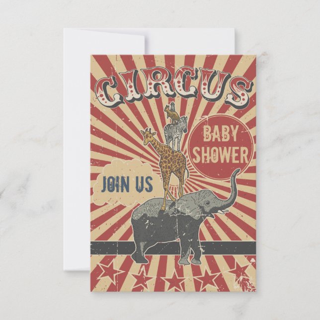 Invitación a baby shower del circo retro (Anverso)